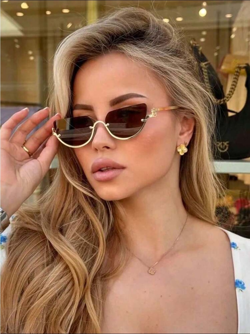 Gold Frame Brown Lens Cat-Eye Sunglasses - Designer Style